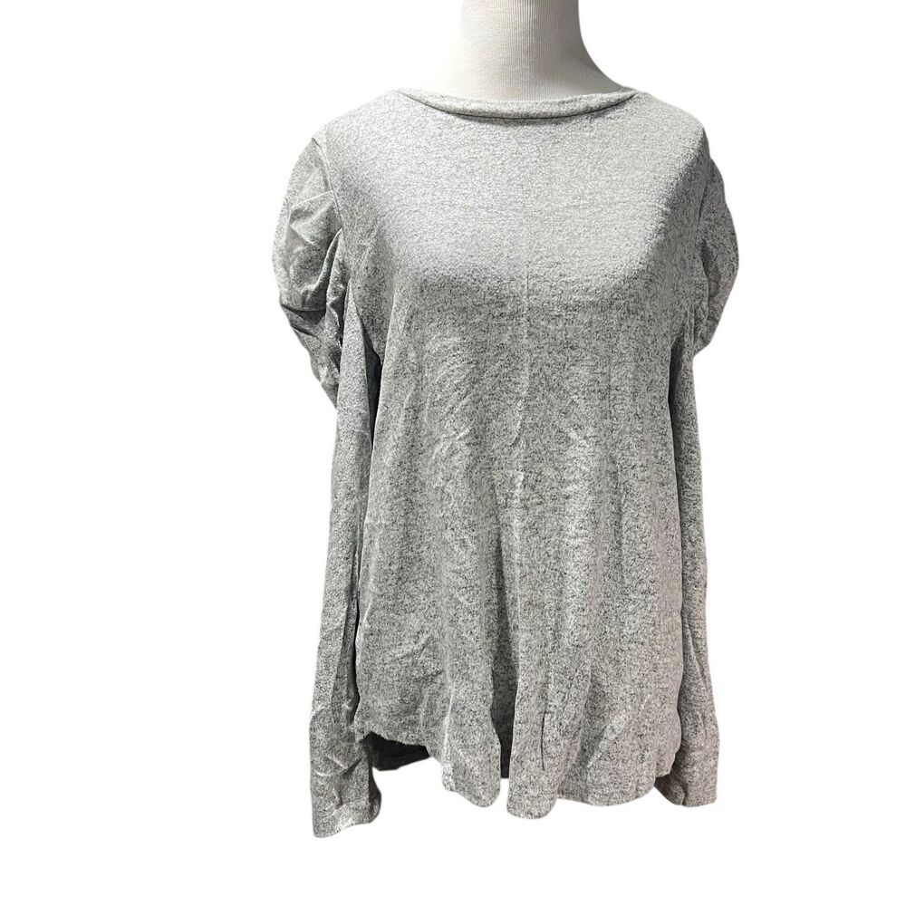 A New Day M Gray Lightweight Sweater Crew Neck Long Puff Sleeves soft girl fall